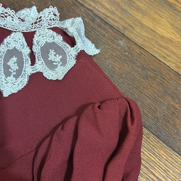 Vintage JESSICA McCLINTOCK burgundy midi dresss lace collar button back Women 8 - Picture 10 of 16